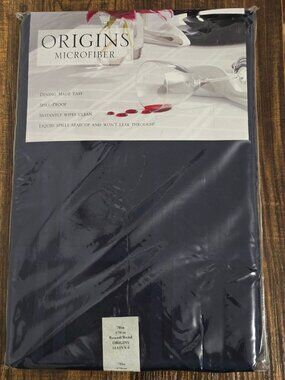 NWT Origins Microfiber 70" Round Spill-Proof Navy Blue Tablecloth Seats 4-6